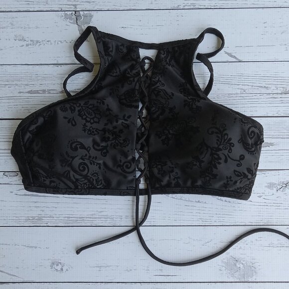 AMBRIELLE Black Bralette Renaissance Pinup Velvet Design Corsette Size L‎ - Picture 1 of 4